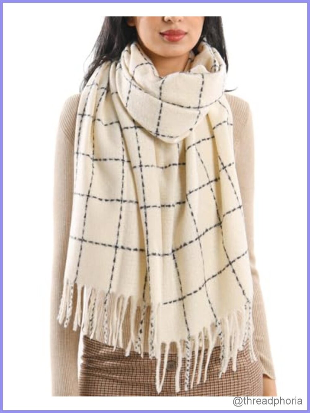 Women's Chunky Knit Plaid Winter Scarf Shawl Wrap Oversized Soft Warm Fringe